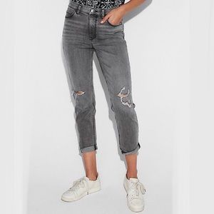Express Gray High Rise Distressed Girlfriend Jean
